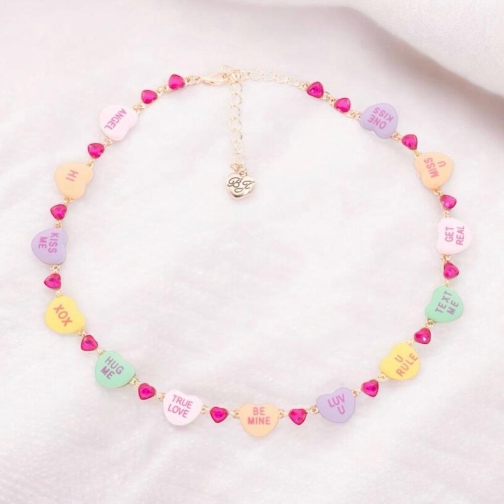 Betsey Johnson Candy Hearts Pink Rhinestone Necklace Retail $88